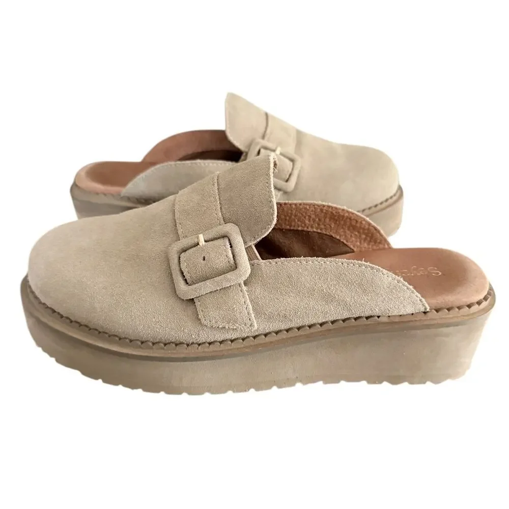 Seychelles Come Together II Platform Mule Sand Tan Suede 9.5 Excellent